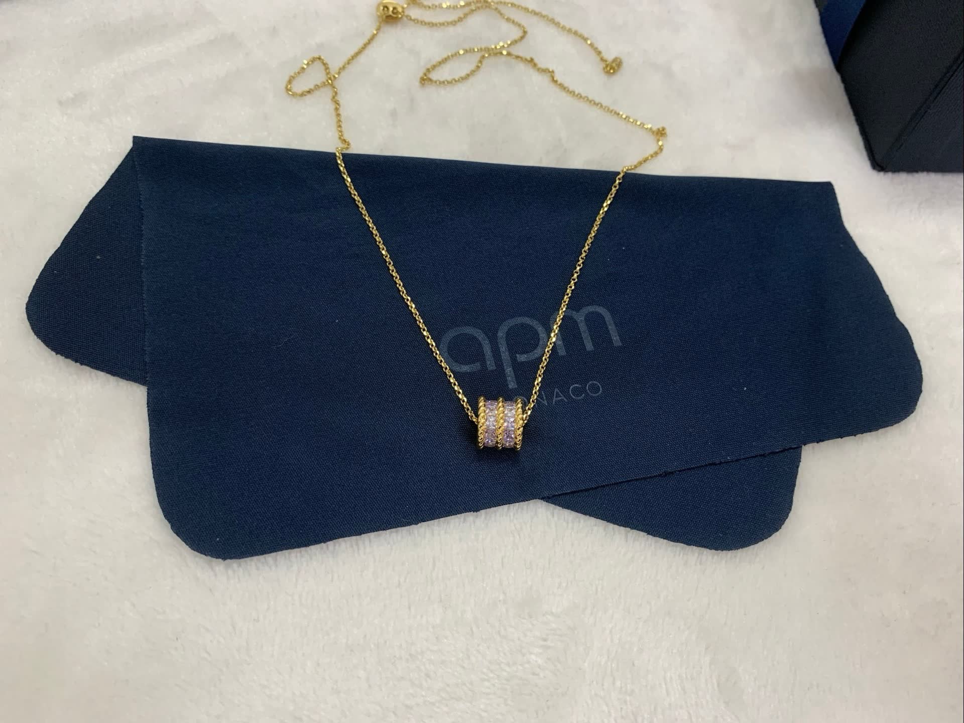 APM Monaco Gold Heart-Shaped Necklace with Purple Stones